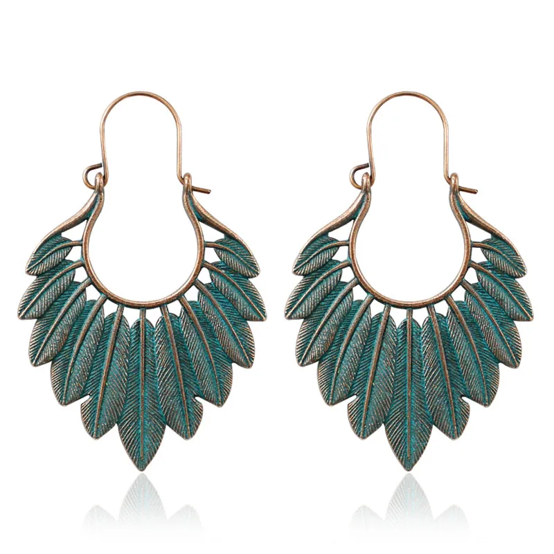 GDHY Bohemian Bronze Large ring Green Leaf Tassel Drop Earrings For Women Natural Real Leaf Earrings New Fashion Jewelry Gift - Metal Color: style 2