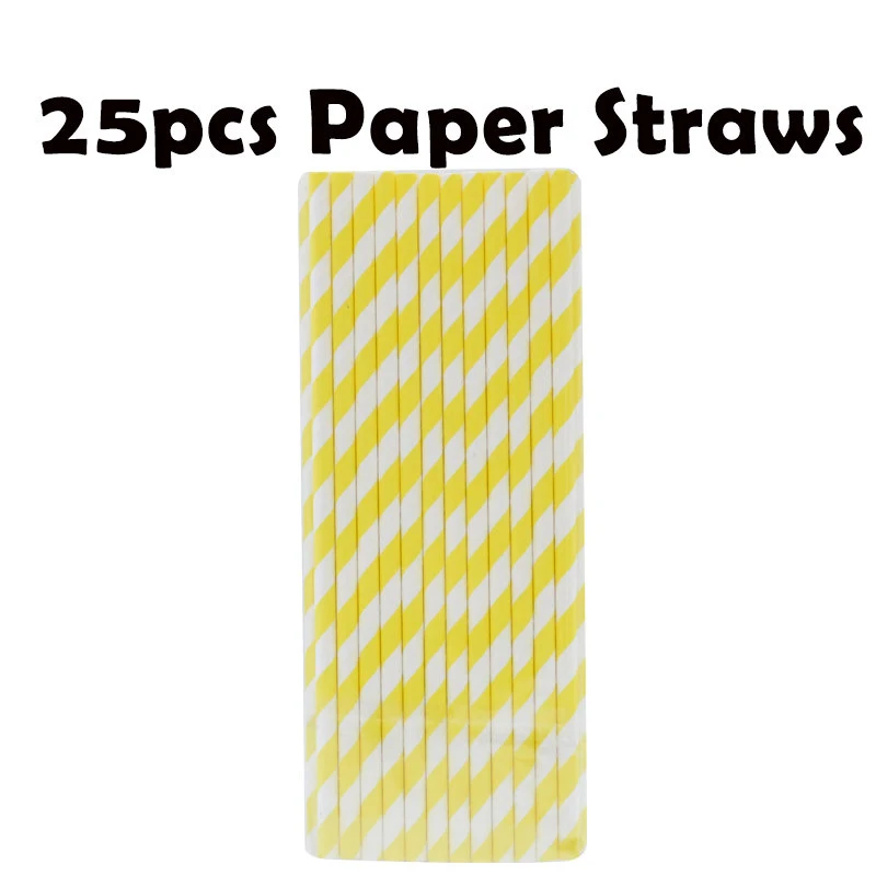 Paper Straws-25pcs 65 шт Свадебные украшения для дня рождения желтая одноразовая посуда чашки тарелки бумажные трубочки, принадлежности для вечеринки подарок для детского душа - Цвет: Paper Straws-25pcs