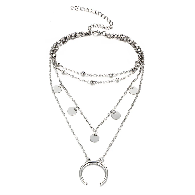 Gold Color Choker Necklace For Women Long Moon Pendant Chain Necklaces &amp Pendants Beaded Metal Chokers Popular Jewelry VP526 | Украшения