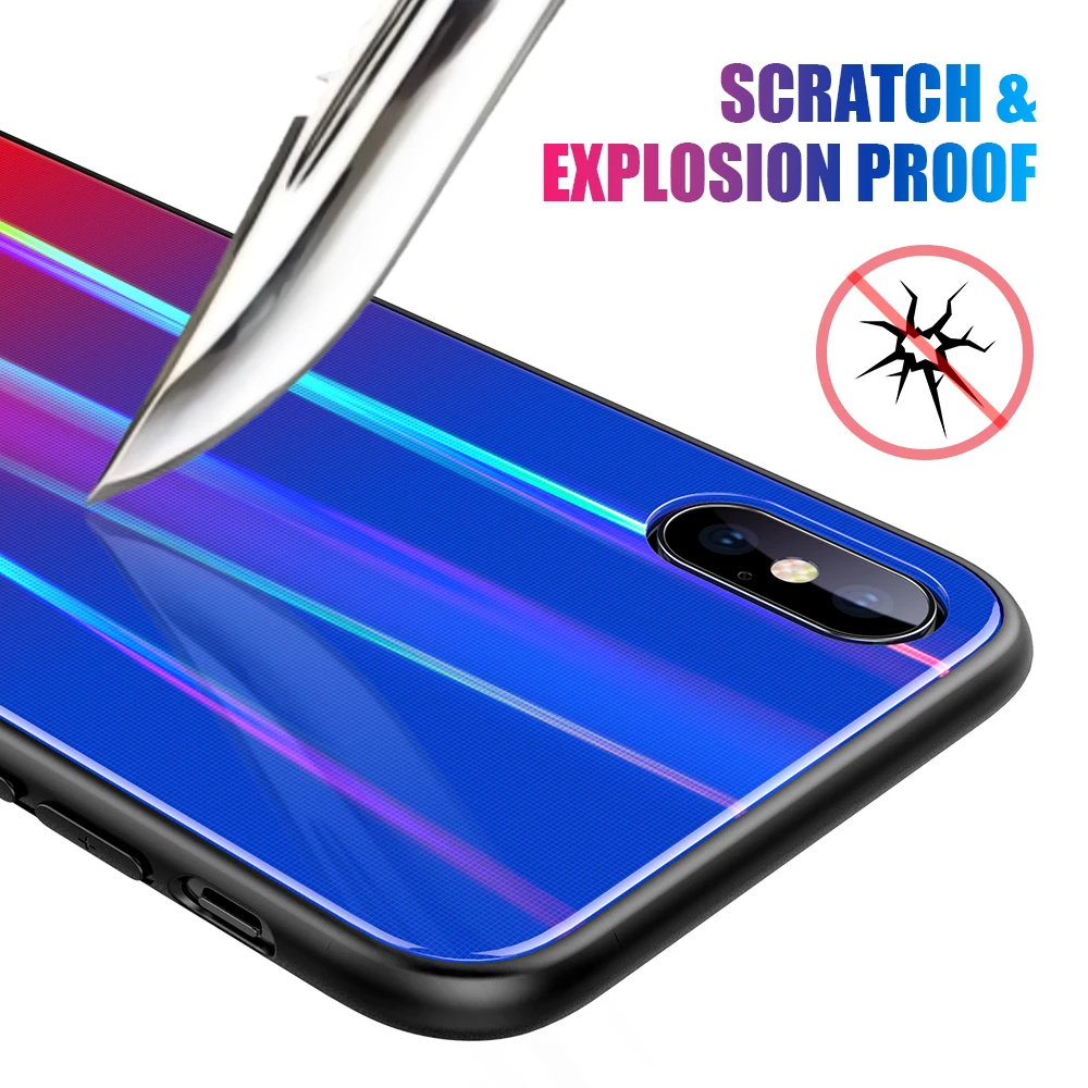 Роскошный чехол для телефона iPhone X 10 силиконовый градиент Красочные закаленное
