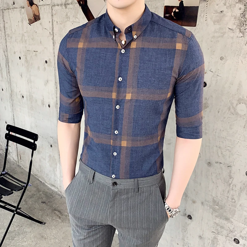 Рубашка Camisa hombre новая летняя мужская рубашка с коротким рукавом узкие в