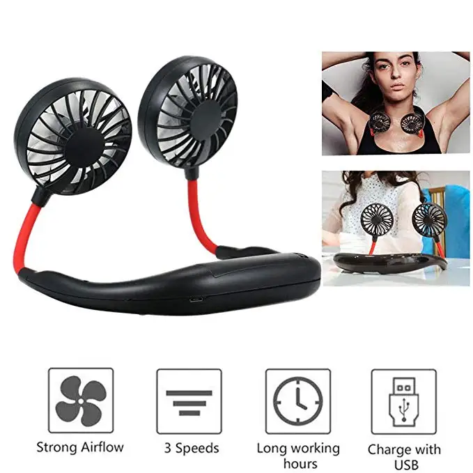 Автомобильный портативный вентилятор 2000 мАч с USB переносной без рук 3 шестерни