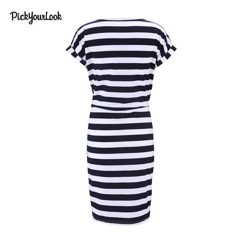 PickyourLook Полосатое платье Бандажное летнее Сарафан 2018 с коротким рукавом