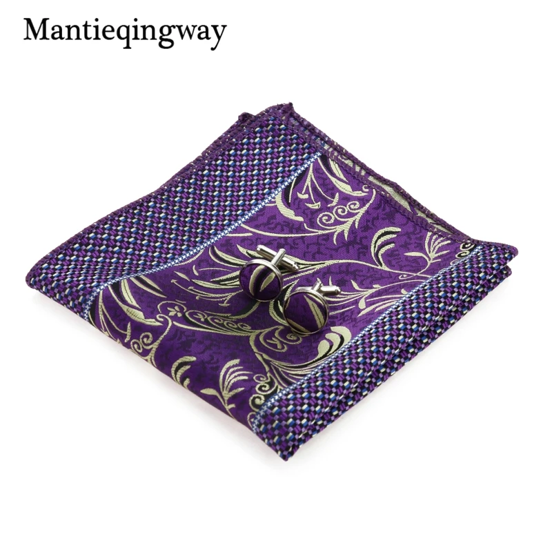Mantieqingway темно-фиолетовый Цветочный платок запонки Kravat наборы жаккард 8,5 см широкий галстук карман Прямоугольные Запонки Набор