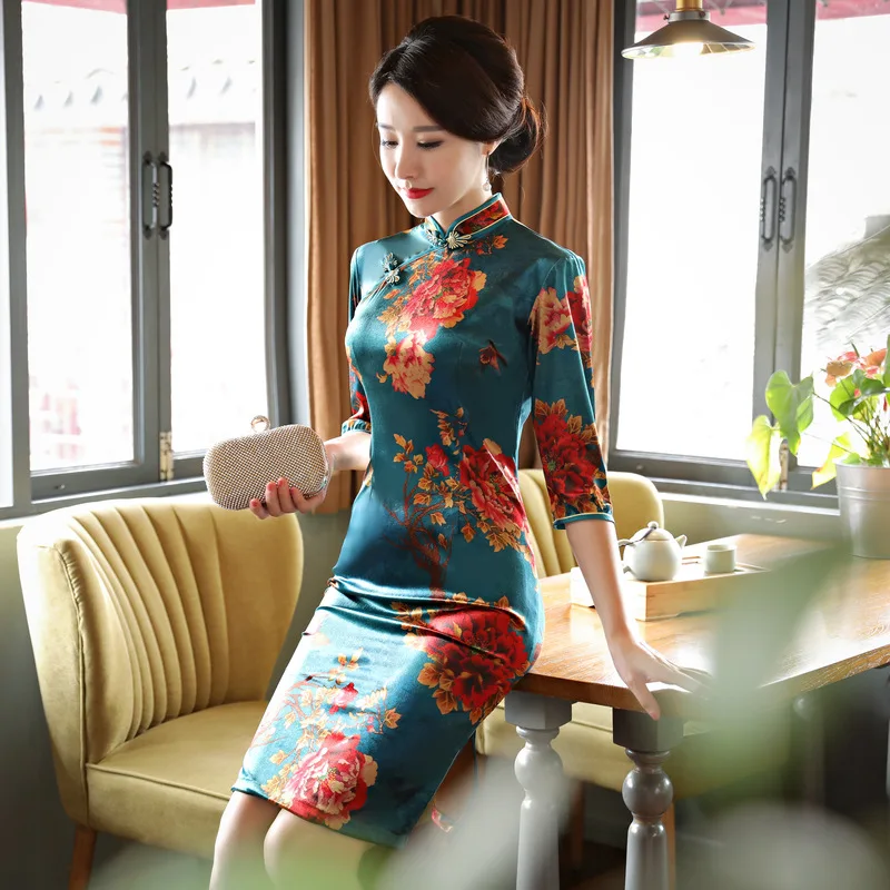 Женское бархатное короткое платье Qipao китайское традиционное винтажное с