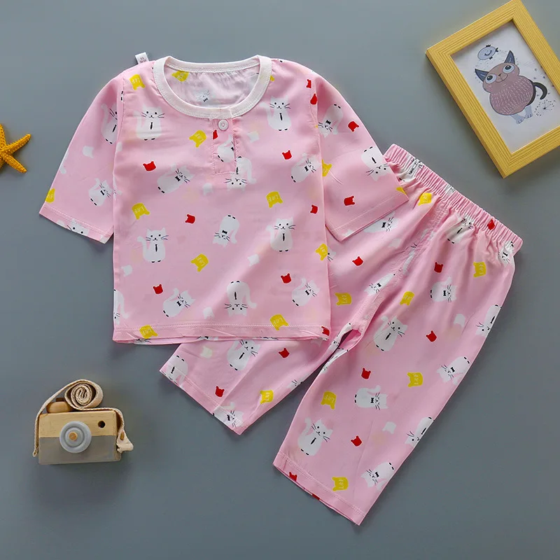 BibiCola/детские летние пижамы комплект одежды для мальчиков и девочек одежда сна с