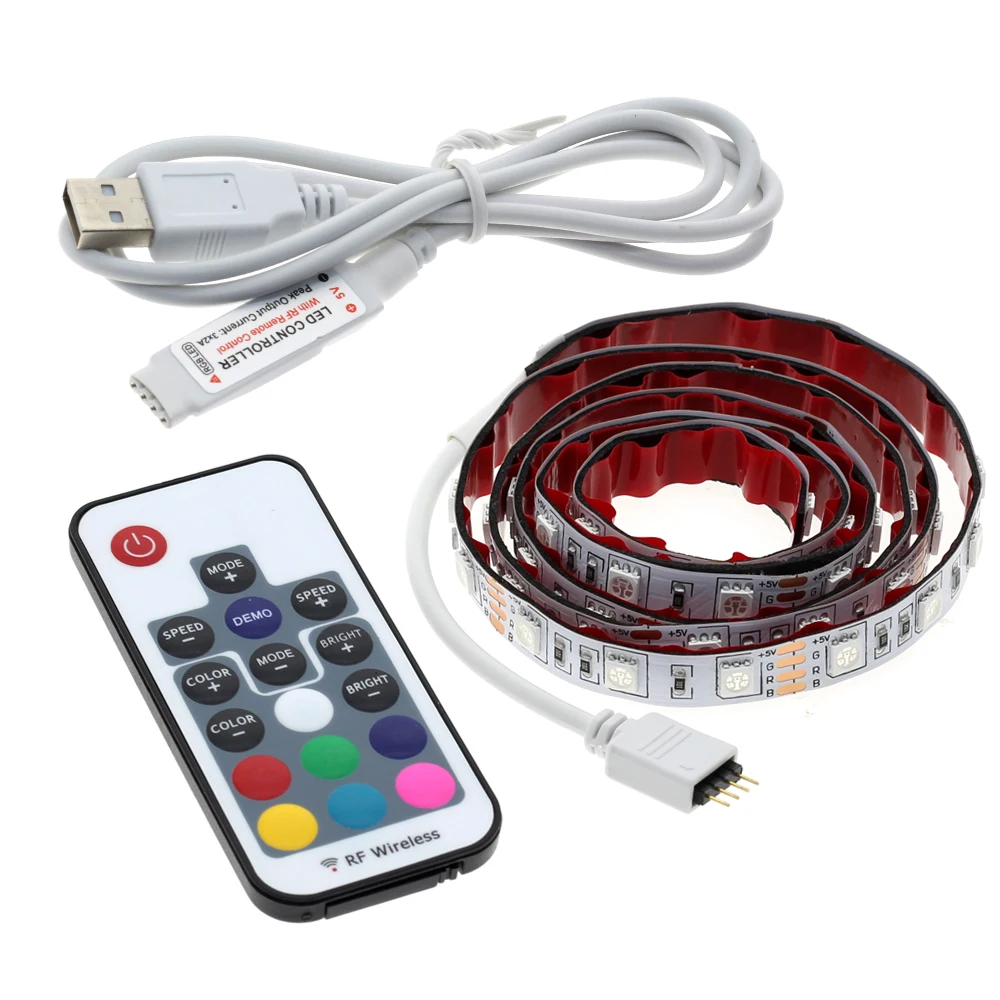 USB Светодиодные ленты 5050 RGB 60leds/M с 17Key rf контроллера 50 см/1 м/2 м комплект
