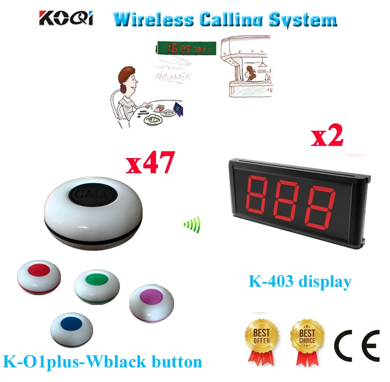 

Wireless Table Buzzer System LED Display With Waterproof Call Button 1Key 433.92MHZ(2 Display+47 Call Button)