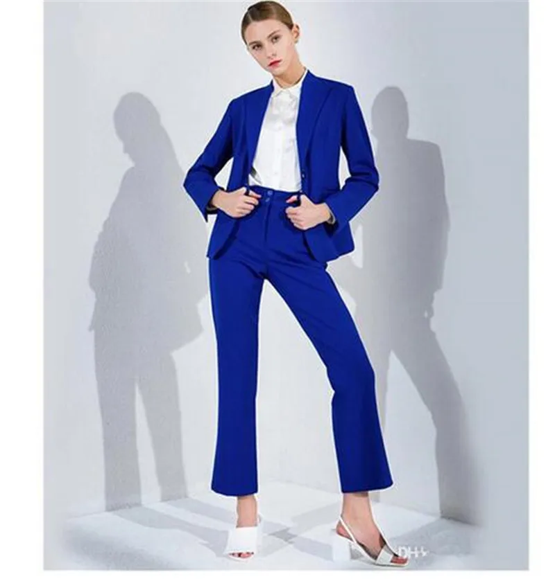 Custom Made Royal Blue 2 Piece Set Women Business Pantsuits Office Formal Uniform Ladies Work Wear Blazer Outfit Pantsuit