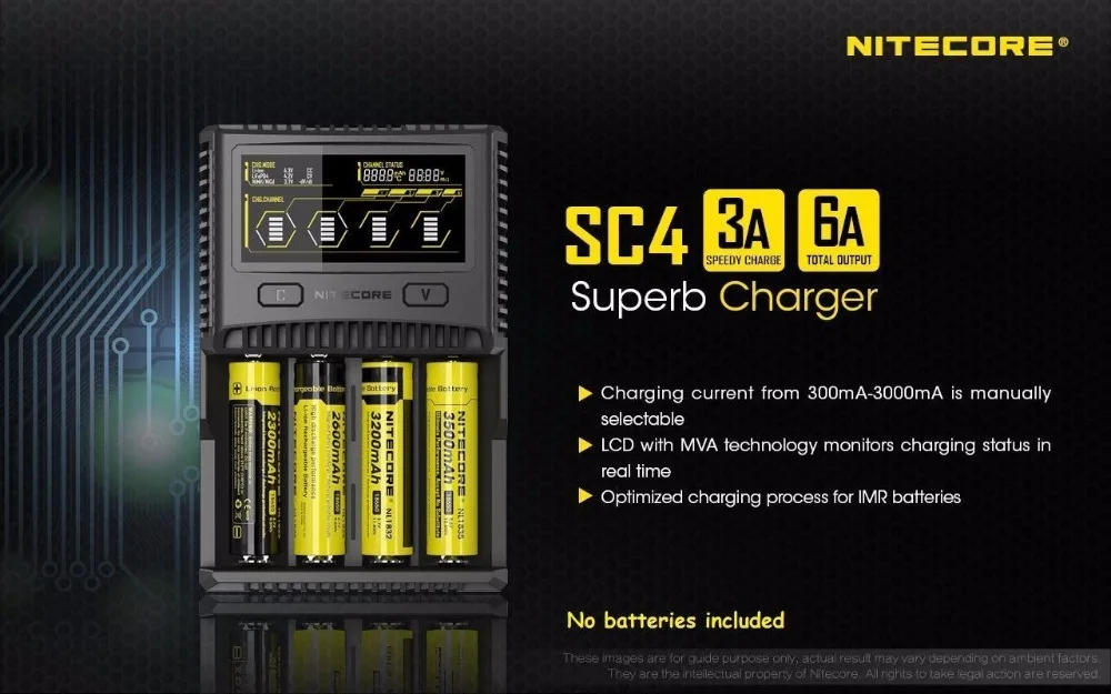 Зарядное устройство Nitecore SC4 с ЖК дисплеем USB быстрая интеллектуальная зарядка