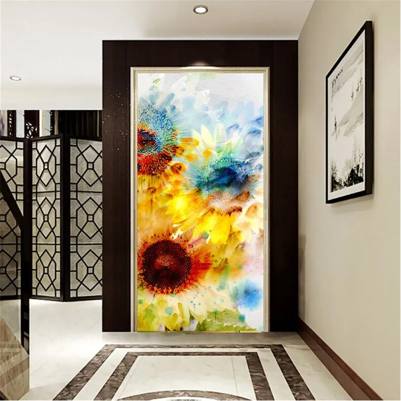 beibehang wallpaper quality flash silver cloth / Minimalist abstract entrance sofa painting sunflowers large mural | Обустройство