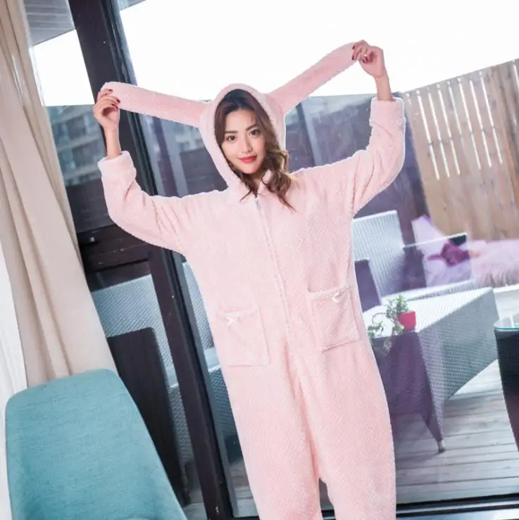 Новая зимняя Фланелевая Пижама комбинезон с длинными ушками пижама изображением