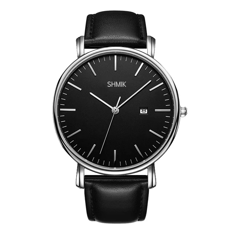 Leather Black Мужские часы от ведущего бренда, роскошные часы с календарем, мужские часы со стальным сетчатым ремешком, деловые повседневные мужские часы с датой - Цвет: Leather Black