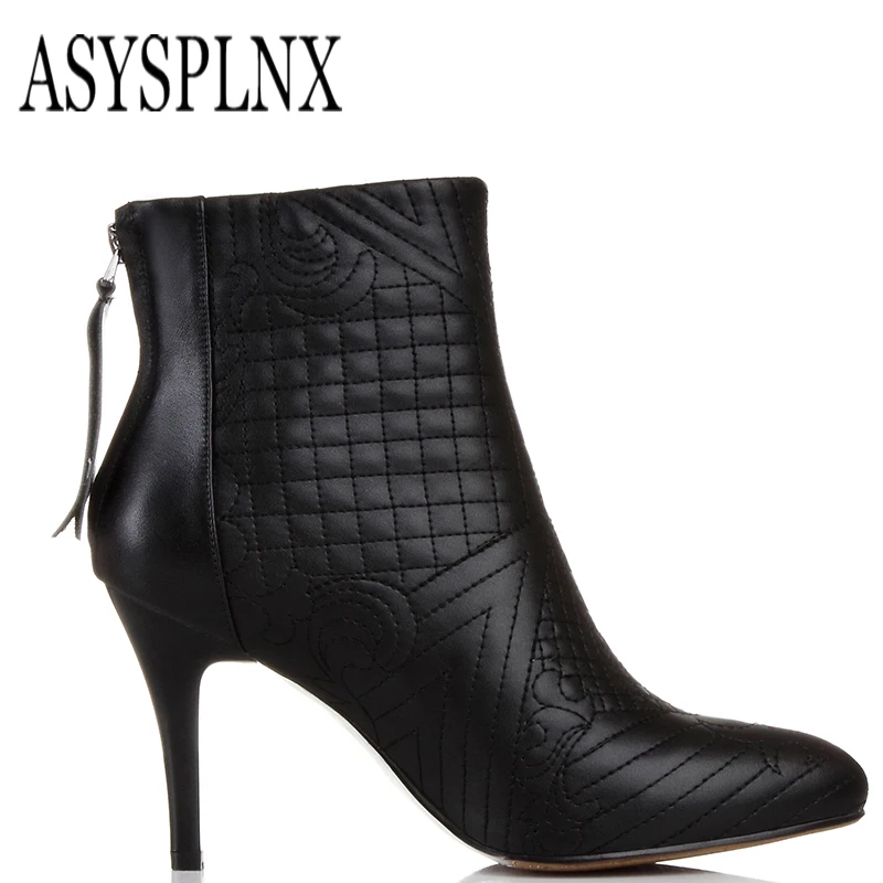 ASYSPLNX brand2018 из натуральной кожи черная обувь с острым носком Женские ботинки весна