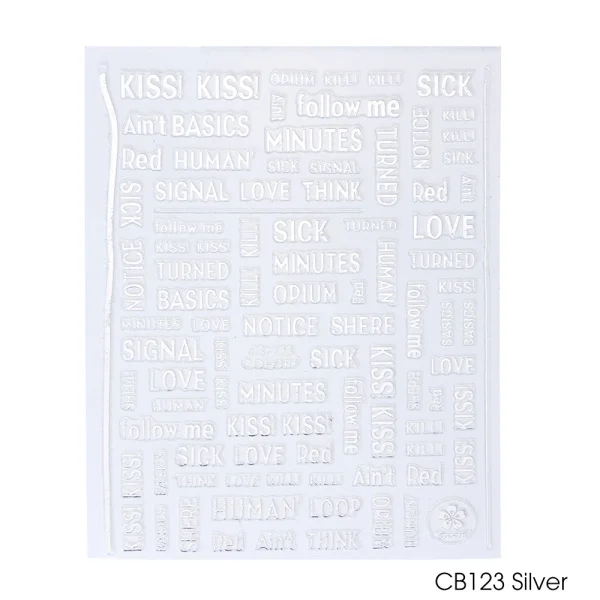 CB123 Silver 1 шт 3D слайдер для письма, наклейки для дизайна ногтей, декоративные Стикеры, клейкие надписи, алфавит, фольга, обертывания, инструмент для маникюра, CHCB122-124 - Цвет: CB123 Silver