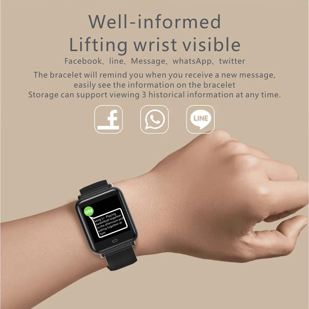 SmartWatch Men Heart Rate Monitor Waterproof Smart Bracelet Phone calls SMS reminder for Android IOS Smartphone Mens Women | Электроника
