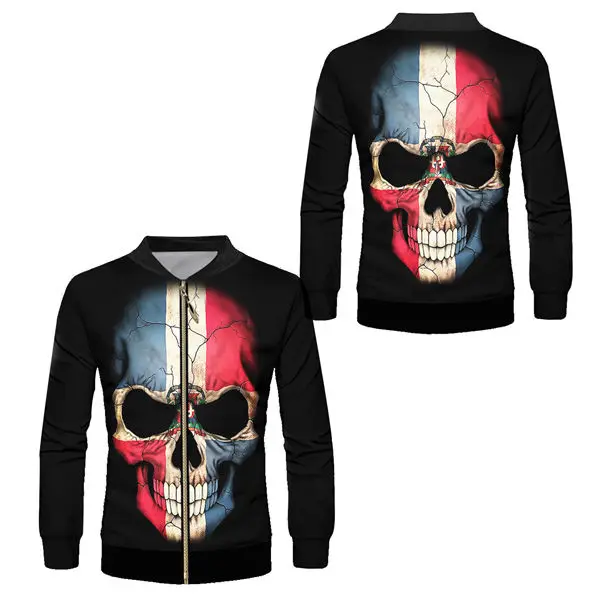 france skull jackets Новинка, бейсбольные куртки на молнии с 3d принтом в виде золотой цепочки, мужская и женская уличная куртка в стиле хип-хоп, университетская куртка, пальто на заказ, S-6XL - Цвет: france skull jackets
