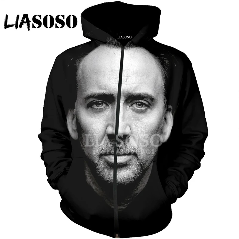 LIASOSO, 3D принт, для женщин и мужчин, пуловер с капюшоном, Николя, клетка, лицо, толстовки, кофты на молнии, куртка, хип-хоп, повседневные топы, X1392 - Цвет: 9