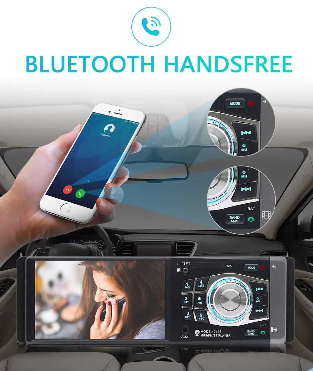 Автомагнитола 1DIN 4 1 дюйма AUX FM Bluetooth с поддержкой камеры заднего