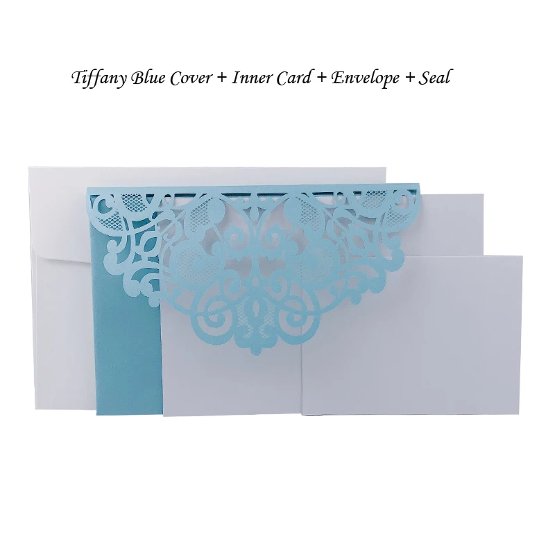 One Set Tiffany 100 шт европейские свадебные пригласительные открытки с лазерной огранкой элегантные трехслойные кружевные визитные открытки для ответа на приглашение свадебные сувениры вечерние украшения - Цвет: One Set Tiffany