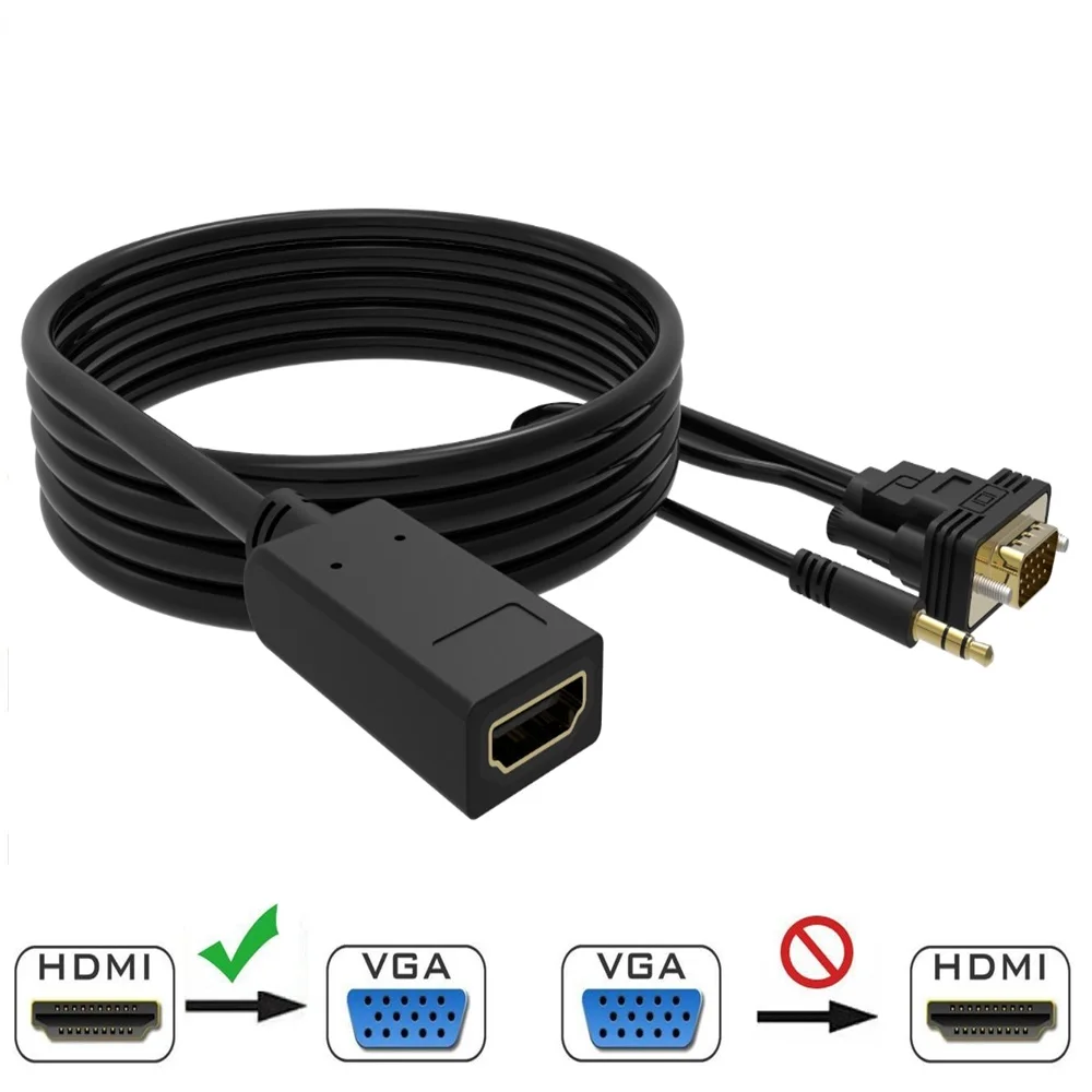 HDMI Female 1080p to 15 pin Male VGA Video Audio Converter Cable Adapter for HDMI TV Sticks TV Monitors Projectors