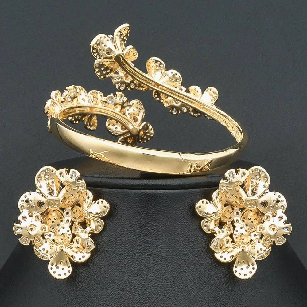 ModemAngel роскошный нежный цветок Полный AAA Фианит 3 тона медное ожерелье браслет