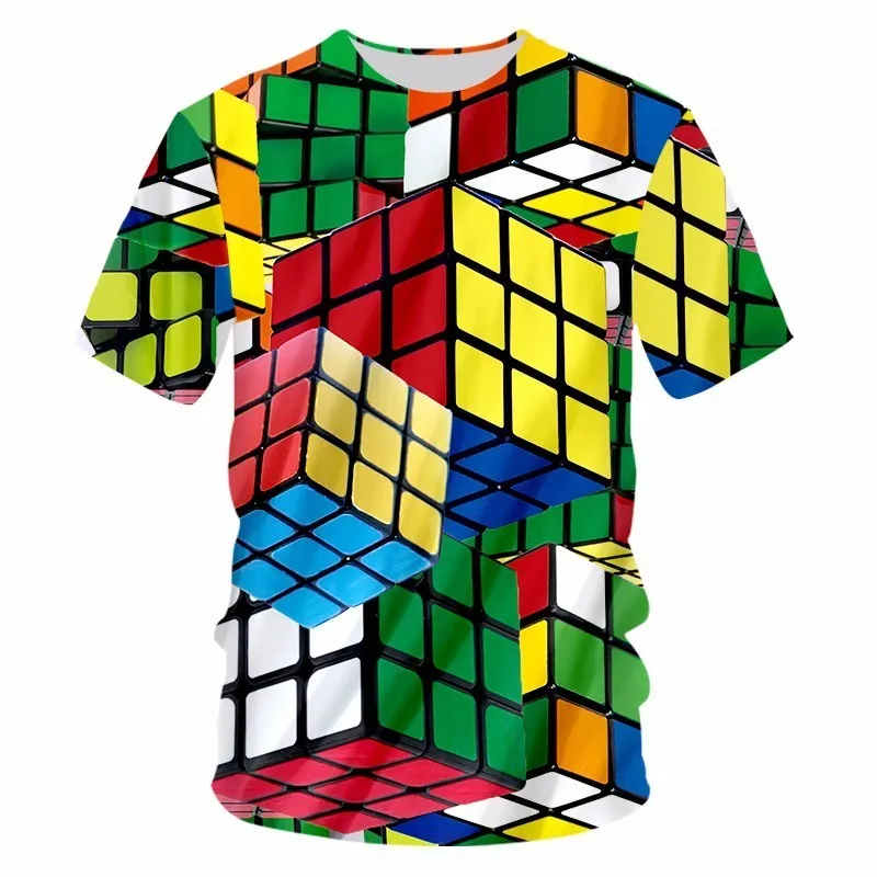 OGKB Летняя мужская футболка Топ 3D печать лестница кубик Рубик тренд технология