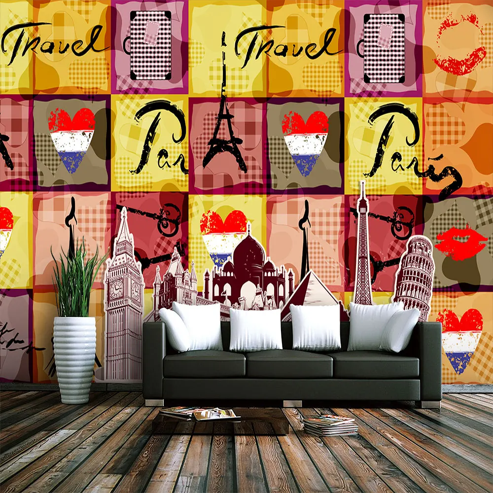 Decoration Textile wallpaper Vintage European Building Puzzle Heart Shaped Wall | Обустройство дома