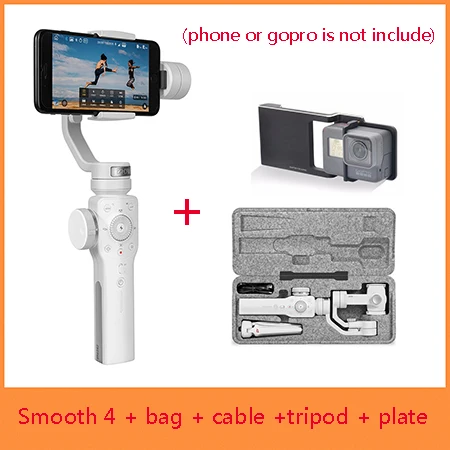 Smooth 4 and plate Zhiyun Smooth 4 3-осевой ручной шарнирный стабилизатор для камеры для iPhone X 8 7 Plus 6 Plus samsung Galaxy S8+ S8 S7 S6 S5, гладкая 4 - Цвет: Smooth 4 and plate