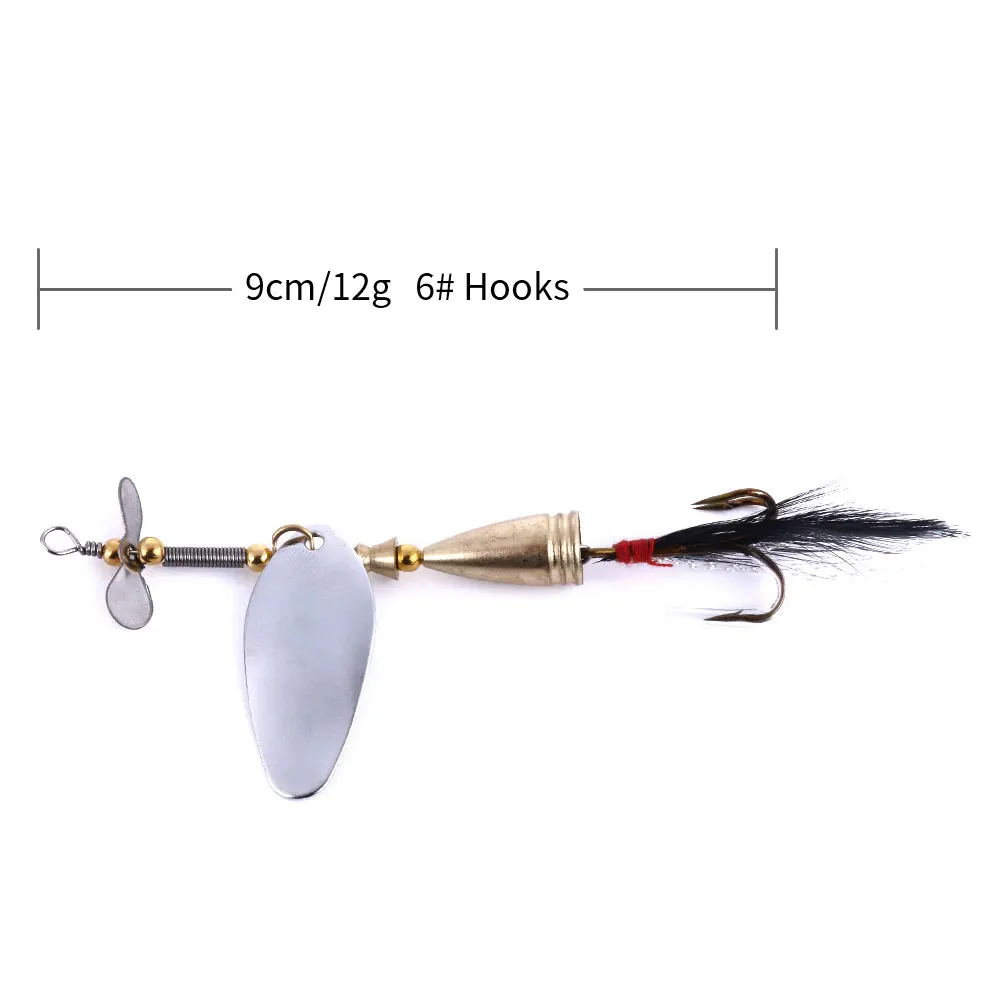1pcs Gold Metal Spoon Fishing Lures 9cm Spinning Bait with Black Feathers Sharp Hook Tackle Lure | Спорт и развлечения