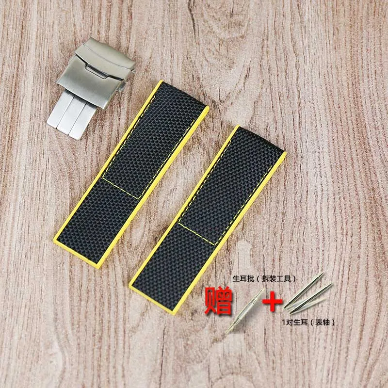 black yellow line Мужские аксессуары для часов резиновый ремешок для Breitling ремешок мстители Супер морской серии нейлон парус ремешок 22 мм 24 мм - Цвет ремешка: black yellow line
