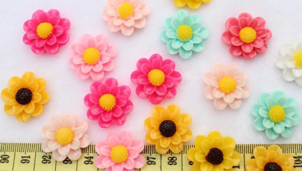 

100pcs 2 tone big lovely Kawaii big 25mm sun flower daisy dahlia mum flower Cabochon Cell phone decor, hair accessory,