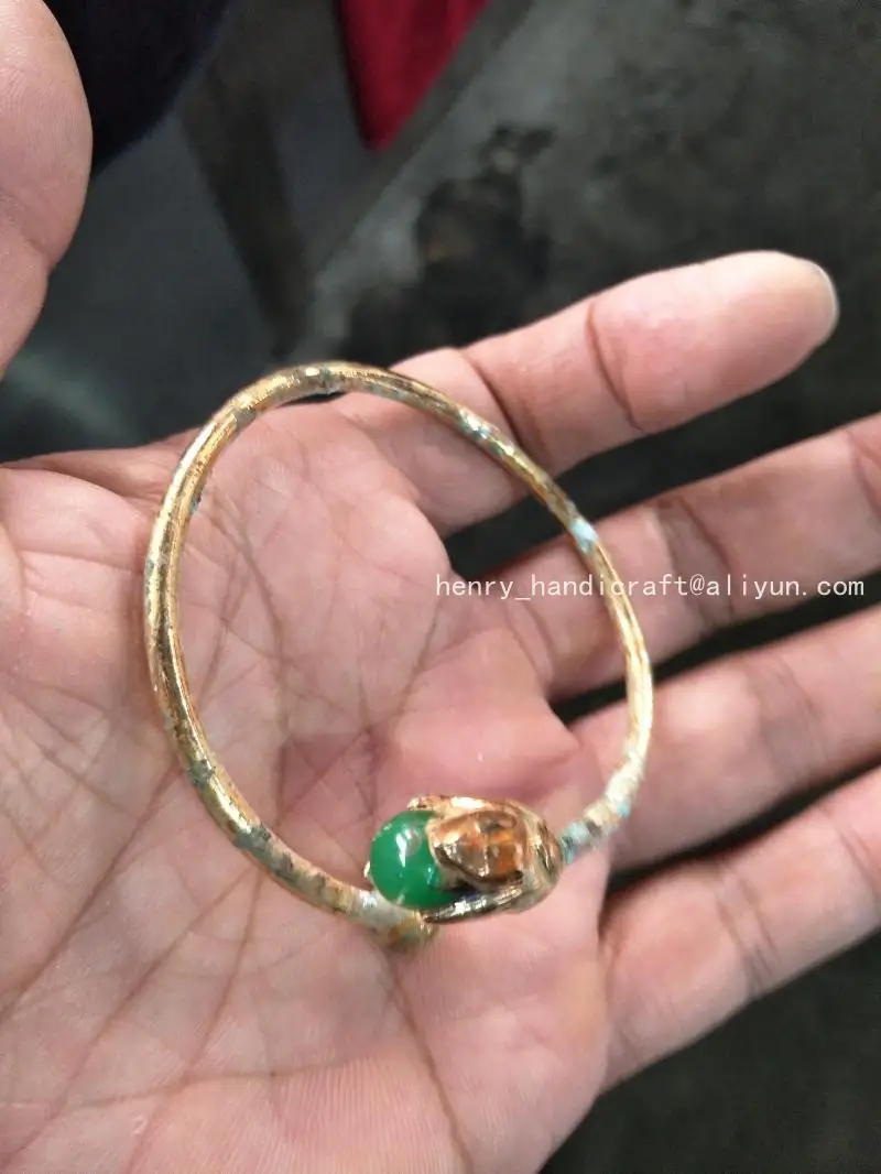

Rare ol Chinese Han Dyansty(25--186) Burmese jadeite&gilt bracelet,Free shipping