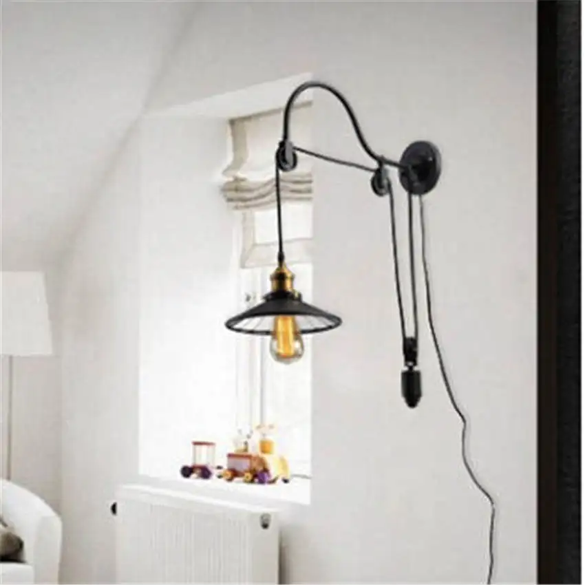 American Pulley lift industrial wall lamp for study bar retro bedroom vintage living room decoration light loft decor | Лампы и