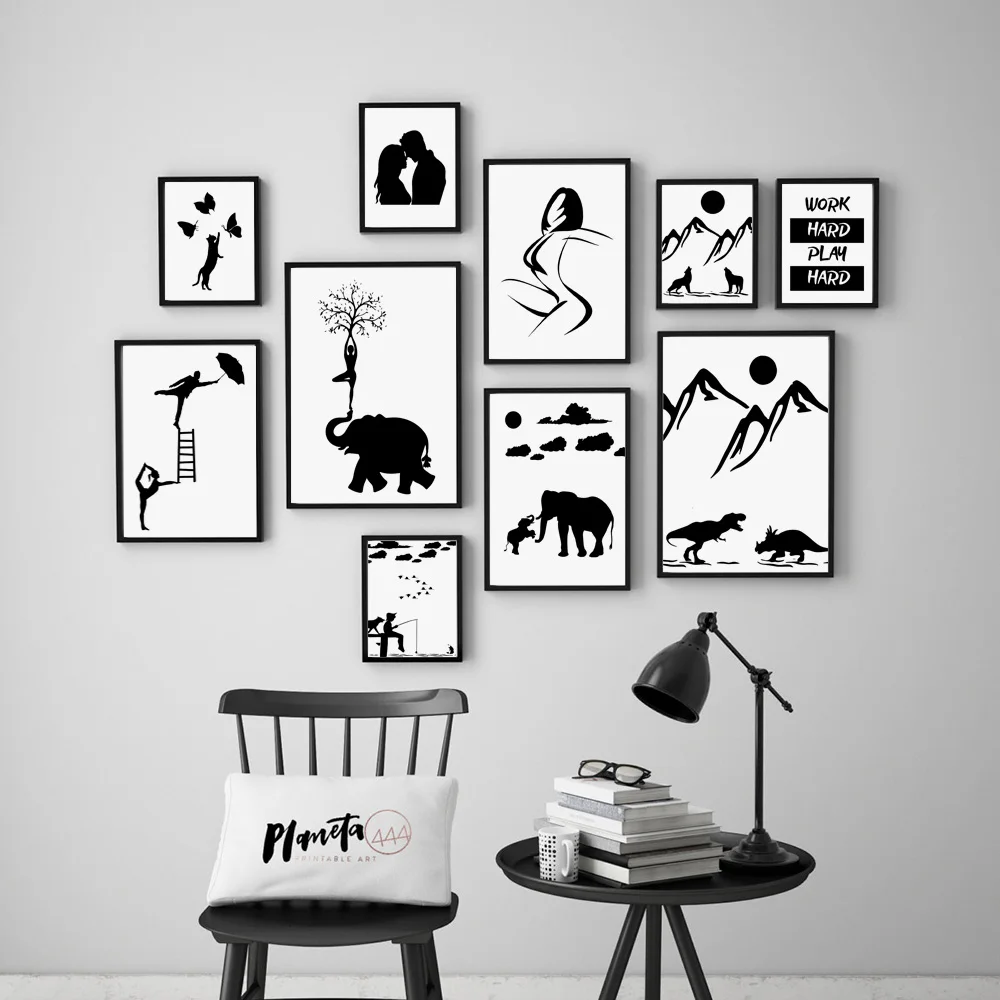

Black White Cartoon Illustration Girl Quote Nordic Poster and Prints Wall Art Canvas Painting Wall Picture For Living Room Decor
