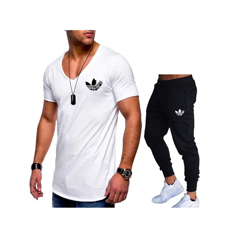 Модный стиль летние мужские комплекты футболки + штаны из двух предметов