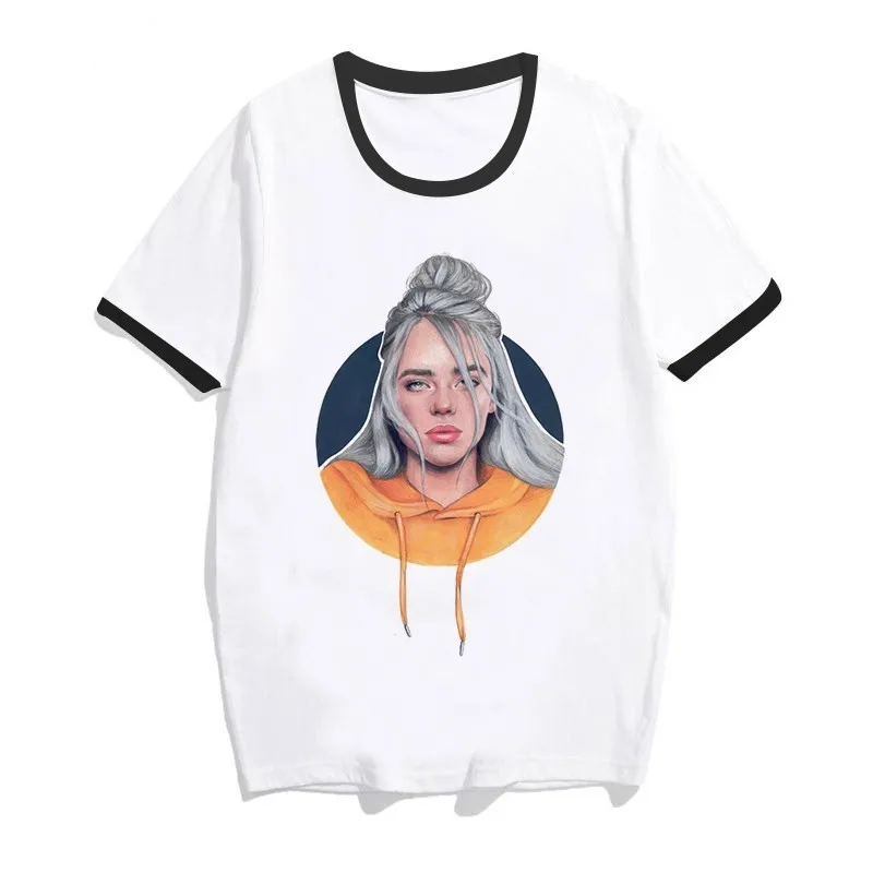 Футболка в стиле хип-хоп Billie Eilish, Повседневная футболка с круглым вырезом и коротким рукавом, летняя мужская и женская футболка, высокое качество, футболка, топ - Цвет: 1800