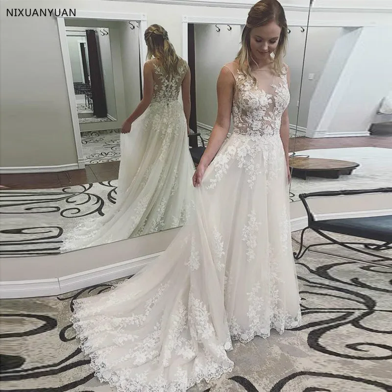 

Vestidos De Novia Beach Wedding Dresses 2021 Tulle with Appliques A Line Boho Bride Dress Bohemian Robe De Mariee