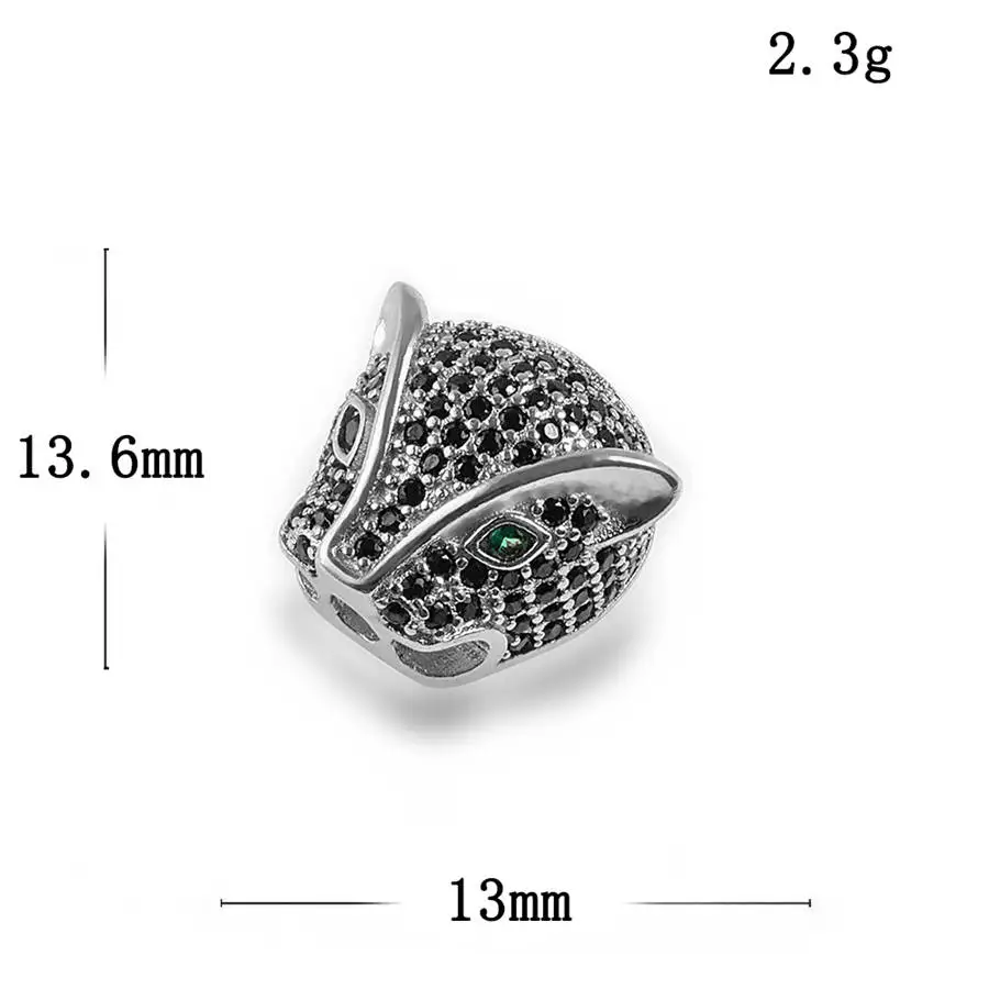 Оптовая Продажа Черный CZ Циркон Бусины в форме головы леопарда для мужчин