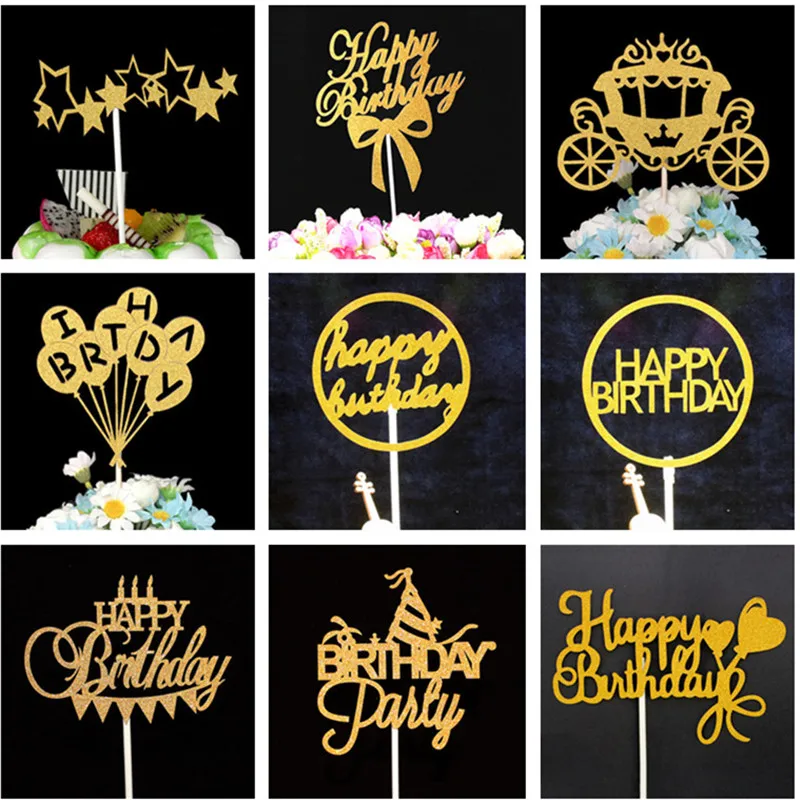 

Cake Topper Birthday Party Decorations Kids Boy Cupcake Toppers Cake Decoration Baby Shower Girl Party Favors Gold Cake Topper