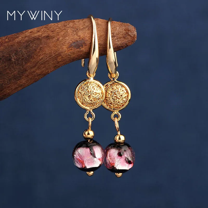 MYWINY медные натуральные камни винтажные стеклянные глазурованные фиолетовые