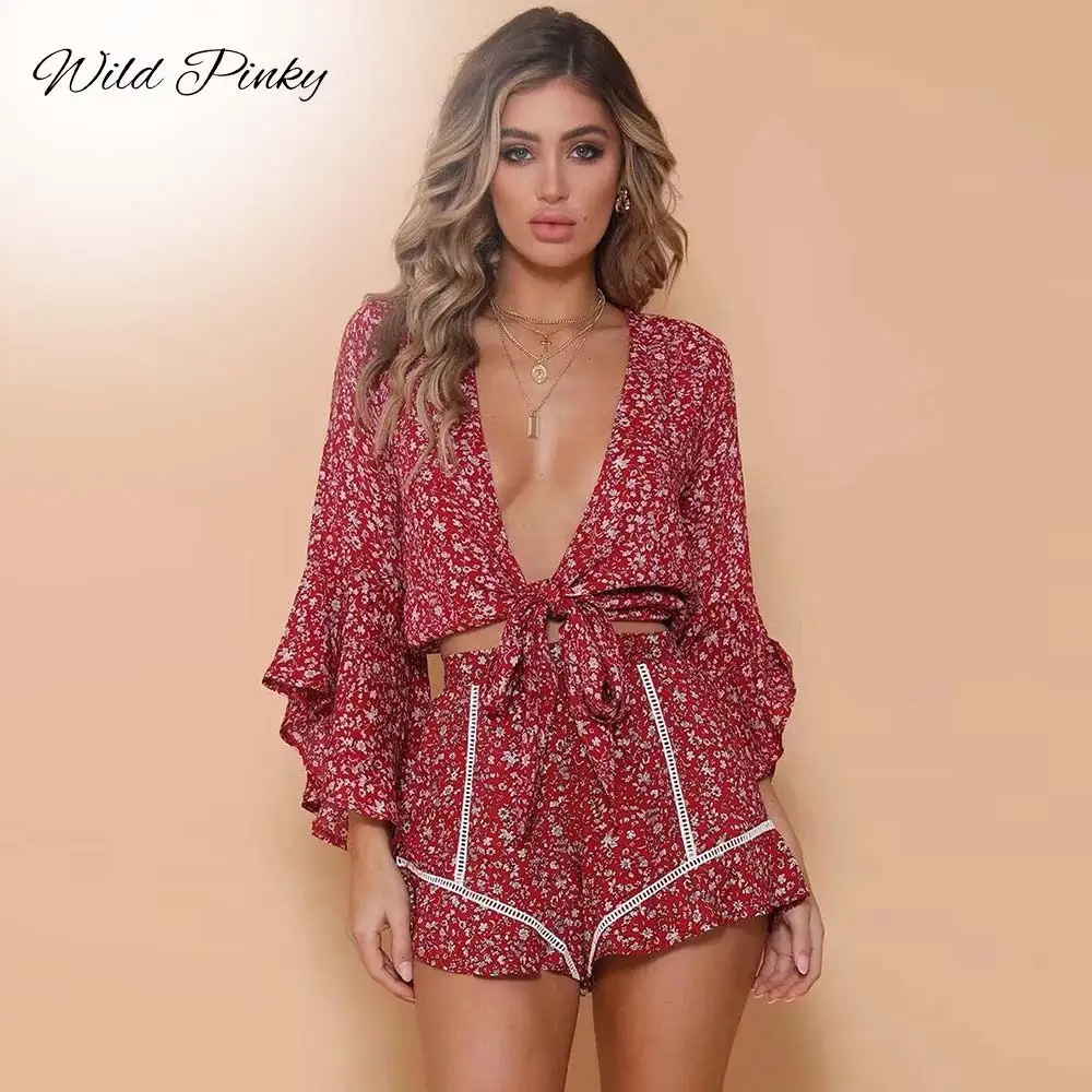 Костюм-комбинезон с раздельным принтом WildPinky Майки кроп и шорты свободный