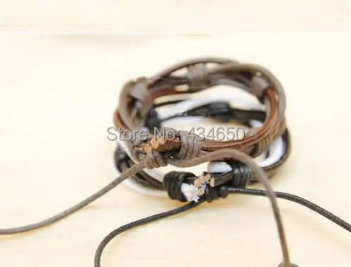 Free shipping!!!Cowhide Bracelet 2014 Fashion with Wax Cord &amp Leather adjustable mixed colors nickel lead cadmium free | Украшения и