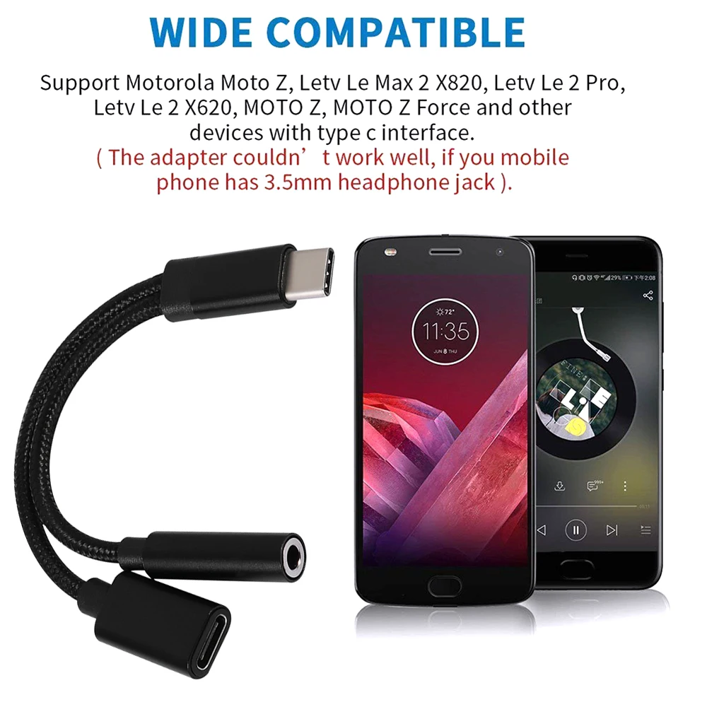Аудиокабель с USB Type C на 3 5 мм Aux адаптер для наушников 2 в 1 разъемом кабель зарядки