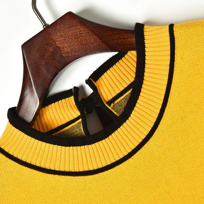 Knitted Winter Dress Women 2018 Long Sleeve Heart Print Yellow Sweater Knee-Length A Line Tunic New Year's Jurken | Женская одежда