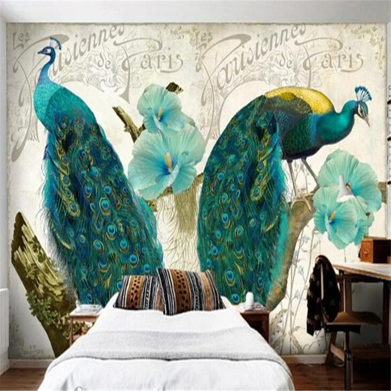 

Обои Beibehang на заказ, декоративные узоры, синие Павлин, фрески для 3d гостиной, спальни, фона для телевизора, papel de parede