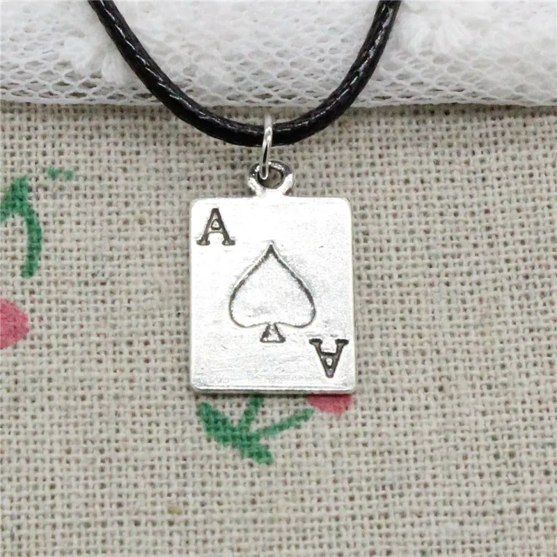 New Fashion Antique Silver Charms playing card poker 20*12mm Pendant Necklace Black Leather Cord Hand made Jewelry | Украшения и