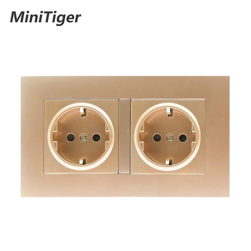 Minitiger высокое качество золото PC настенная мощность двойная розетка заземленная