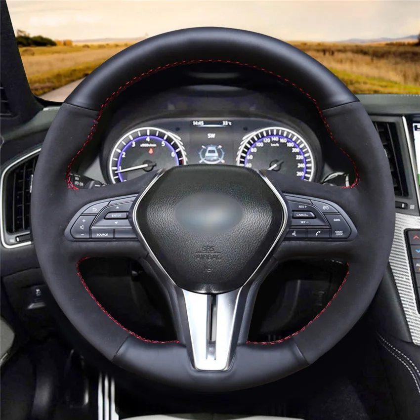 Style-02 MEWANT черный из искусственной замши рулевого колеса автомобиля крышки для Infiniti Q50- Q60- QX50 - Название цвета: Style-02