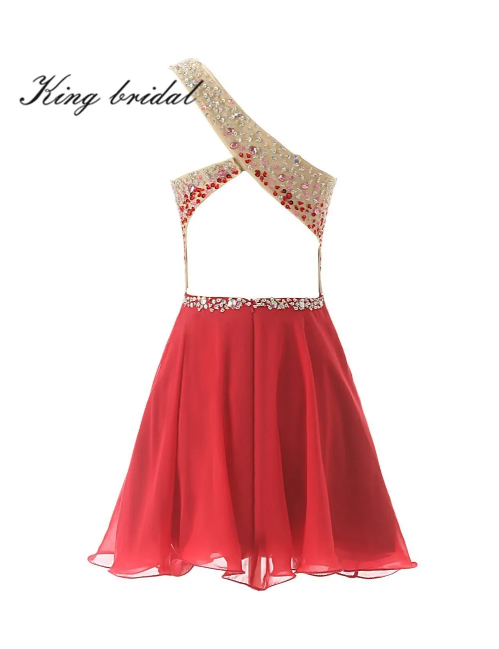 2017 Одно Плечо Блестящие Бисером Шифон Милая-Line Короткие Коктейльные Платья